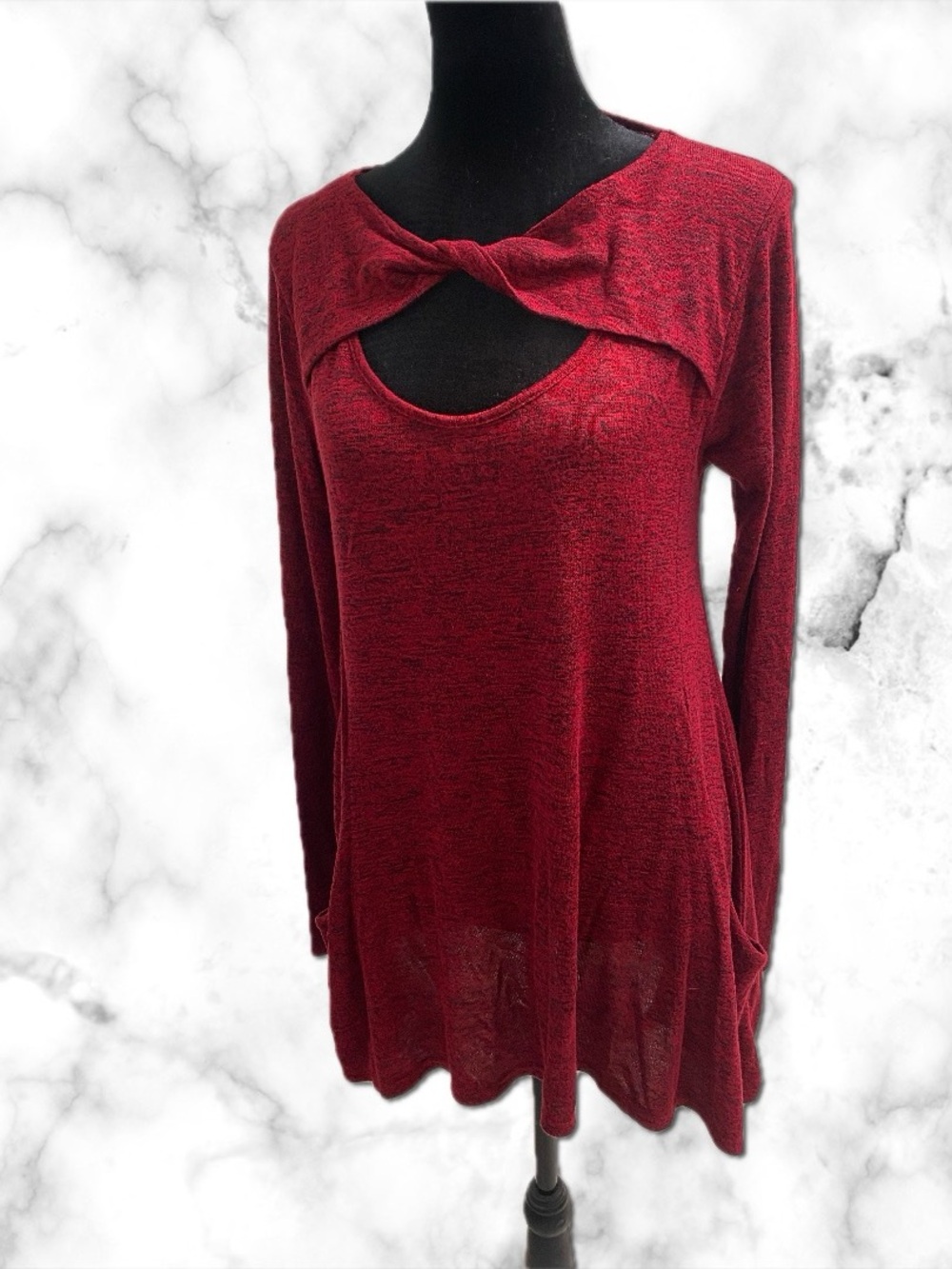 Maurices Deep Red Twist Keyhole Long-Sleeve Tunic